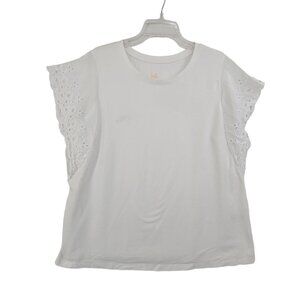 Belle Women's Flutter Short Sleeve Top White Size 1X